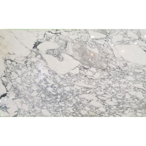 Arabescato Corchia is a heavily brecciated polished Italian marble with ivory clasts floating in a grey-brown background.