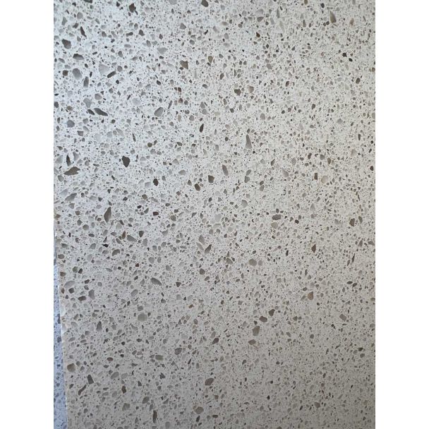 Cambria Cardiff Cream Quartz has an eggshell body with mixture of cream, grey, brown speckles